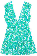 Vestido para mujer - Vestido estampado hoja de palma verde - Mini vestido de algodón - 2XL