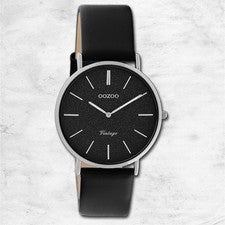 Oozoo Cuero Reloj de Mujer C20208 Análogo Cuarzo Pulsera Negro Vintage UOC20208