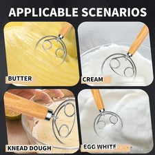 Herramienta de agitación de acero inoxidable con mango de madera de haya para hornear masa crema