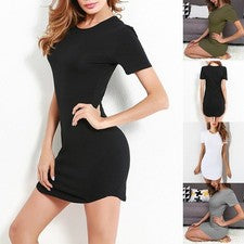 Moda Elegante Vestido Verano Playa Color Completo Noche Bodycon Mujer Manga Corta