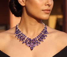 Collar Amatista Púrpura Plata de Ley 925 Piedras Preciosas Hecho a Mano Joyería S-18"