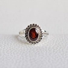 Anillo de joyería de plata de ley 925 natural con forma ovalada granate para mujer