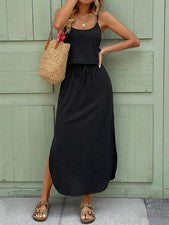 Vestido largo de mujer con tirantes de espagueti y abertura