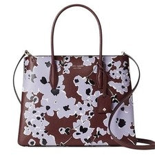Bolso Kate Spade Eva Wildflower Ramo Medio Top Cremallera Púrpura NUEVO