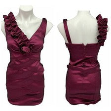Vestido Sally Mujer Pequeño Formal Obturador Plisado Asimétrico Volantes Rojo BaileFiesta