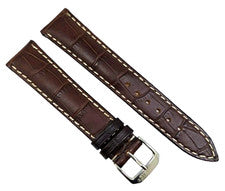 Correa de reloj 19/16 mm marrón costura blanca cuero auténtico cocodrilo estampado / 82