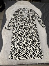 Nuevo Vestido Midi Lane Bryant Para Mujer Negro Blanco Estilo Envolvente Geométrico Plus 22/24