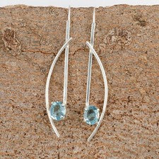 Pendientes colgantes/gotas de piedras preciosas de topacio azul cielo natural joyería de plata de ley 925
