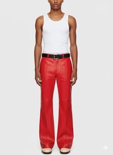 Pantalón de mezclilla de cuero rojo genuino de piel de cordero estilo corte bota elegante diseño informal para hombre