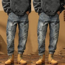 Mono vaquero retro para hombre 2026 bolsillos pantalones rectos moda ajustado clásico jeans