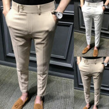 Moda Hombres Regular Elastizado Informal Botón Calce Ajustado Negocios Pantalón Traje Pantalones