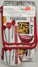 JUEGO DE COCINA 5 piezas: 2 soportes para ollas, 2 toallas y 1 guante para horno, alimentos y utensilios, sujetador