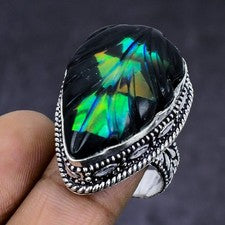 Anillo de joyería de regalo de plata de ley 925 con piedras preciosas de ópalo etíope talla 9 i211