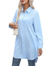 Camisa informal para mujer cuello de vestir cuello en V abotonada suelta manga larga 8512