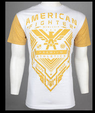 Camiseta deportiva AMERICAN FIGHTER blanca mostaza amarilla STANFIELD gráfica nueva con etiquetas