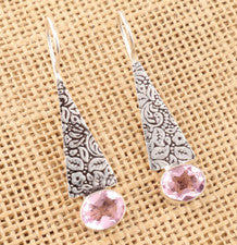 Pendientes colgantes rosas de plata de ley 925 con piedras preciosas de morganita natural BX