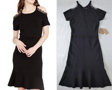 Vestido ceñido al cuerpo de hombro frío Jacquard elástico M para mujer RACHEL ROY NUEVO $129