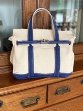 BOLSO DE MANO SUNWIN PEQUEÑO DE LONA BOATKIN BEIGE/AZUL NUEVO SIN ETIQUETAS CON 2 BOLSILLOS INTERIORES