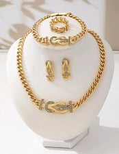 Juego de 4 piezas collar pulsera pendientes y anillo chapado en oro