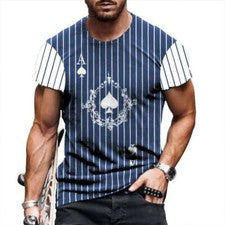 Camiseta Hombre As De Picas Poker Raya Blanca Azul Camisetas Suave Manga Corta
