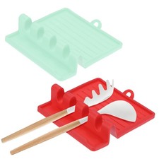 Paquete de 2 reposa utensilios de cocina múltiples de silicona, resistentes al calor [rojo, verde]