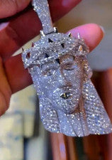 Colgante de plata de ley 925 con cara de Jesús de diamantes de corte redondo de 3,30 quilates para hombre