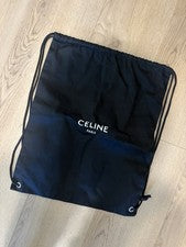 CELINE | NUEVO Mochila Bolso Cinch 15 X 19"" Diseñador Paris Negro Logo Cordón