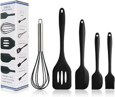 Juego de utensilios de cocina espátula de silicona ADBI's Box, 5 piezas (NEGRO) negro