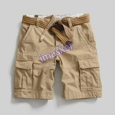 Pantalones cortos de verano informales rectos con bolsillos de algodón cargo estilo americano para hombre talla