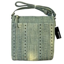 Bolso Bandolera George Sophia Bling Denim Azul Tachonado Estrás Cremallera Cartera Nuevo