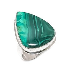 Anillo de joyería de plata de ley 925 hecho a mano con piedras preciosas de malaquita talla 8 L617