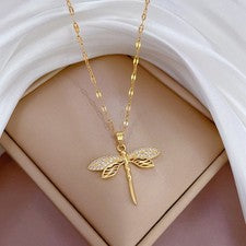 Linda joyería collar colgante para mujer collares libélula encanto