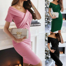 Sexy Vestido Corto Para Mujer Ajustado Sólido Dama Bodycon Fiesta Cuello en V Vestido de Baile Vestidos