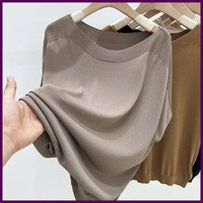 Simplicity Moda Verano Estilo Delgado Seda Hielo Camisetas Para Mujer Cuello en O Sólido