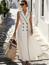 Elegante Vestido Mujer Sin Mangas con Ribete Negro
