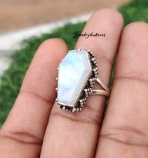 Anillo ataúd piedra lunar plata esterlina 925 todos los tamaños piedra lunar joyería MO*