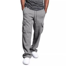 Pantalones deportivos sueltos de calce recto para hombre de gran tamaño con varios bolsillos⚡
