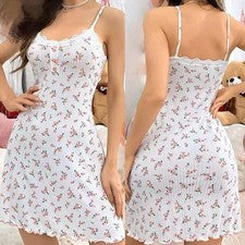 Camisón con tirantes de flores para mujer en tejido de poliéster blanco