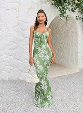 Maxi vestido cami de moda con dobladillo en el hombro estampado floral para mujer talla: M
