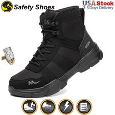 Hombres Puntera de Acero Zapatos Ligeros Tenis de Seguridad Botas de Trabajo Indestructibles Negro