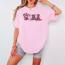 Chica Vaquera Moda Western Mujer Camiseta Rosa Leopardo Camuflaje