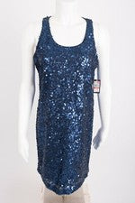 Vestido recto Vince Camuto para mujer azul marino con lentejuelas talla XS graduación formal nuevo con etiquetas