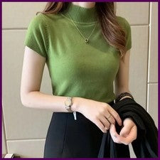 Camiseta de cuello medio alto para mujer, jersey de moda, tops casuales, estilo