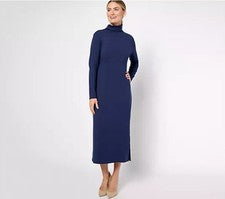 Vestido Midi Azul MUJER CON CONTROL Jersey Suave Manga Larga Cuello Simulado Pequeño XL,M