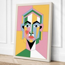 Impresión en lienzo Art Deco rostro geométrico arte de pared decoración del hogar listo para colgar