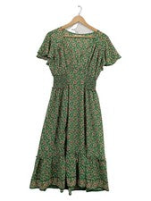 Max Studio Vestido de Verano Mujer T. 40 Verde Estampado Floral Cuello en V Bohemio