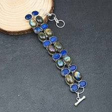Pulsera de joyería de plata esterlina 925 zafiro birmise de labradorita 7-8"