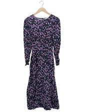 Vestido casual mujer H&M manga larga estampado floral viscosa morado azul negro talla 34