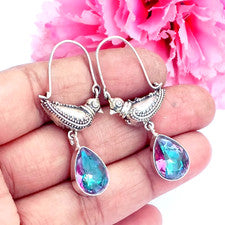 Pendiente colgante de piedras preciosas de topacio místico, pendiente hecho a mano de plata de ley 925.