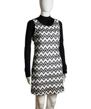 Vestido para mujer tallas S sin mangas funky retro forrado de encaje blanco negro nuevo con etiquetas